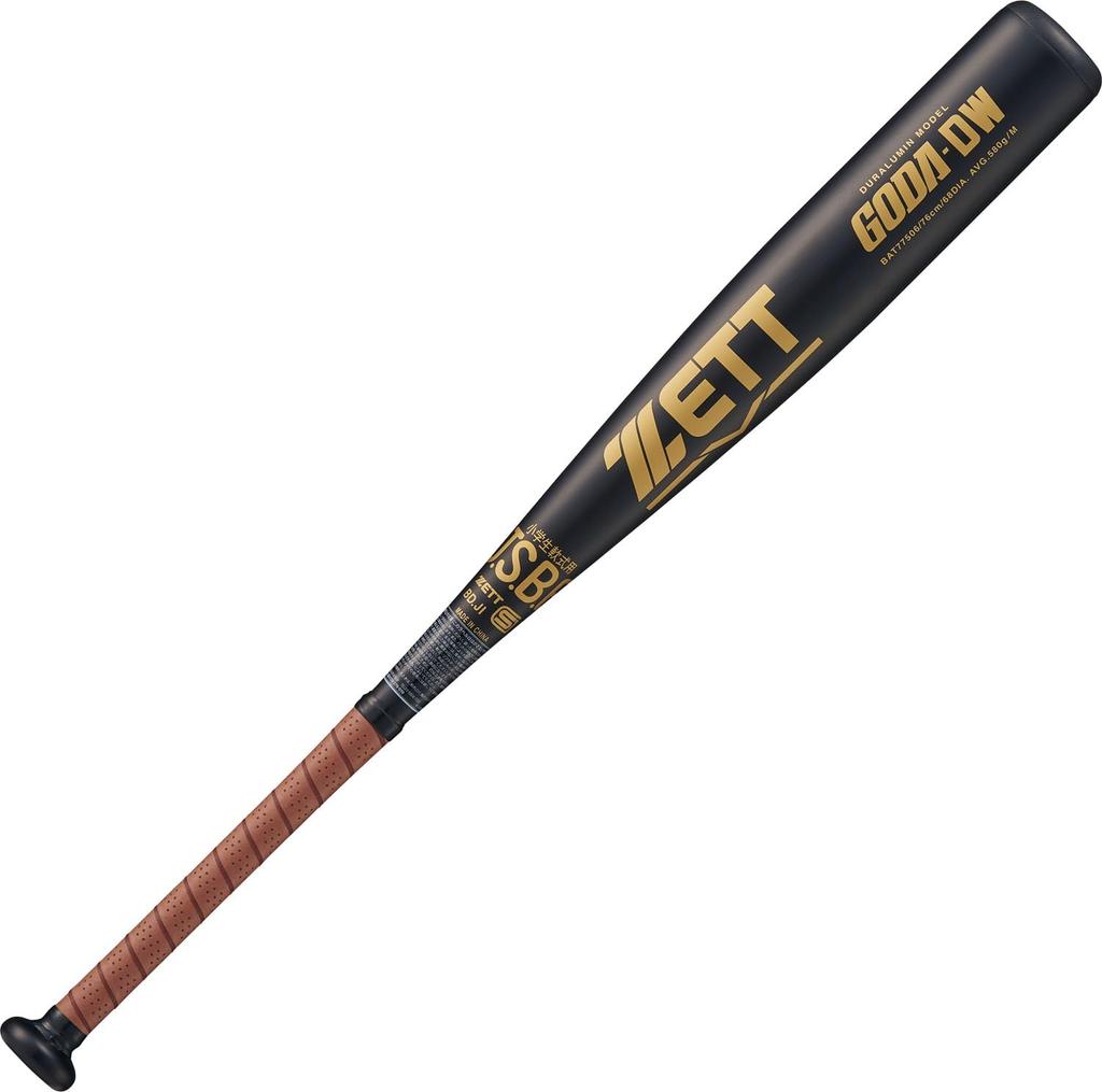 ZETT Baseball Soft Metal Bat for Average Swallow Sports Bat, Baseball, Softball, Junior/Kids, BAT77506, Black/Brown, 76cm/580g Weight, (1937)