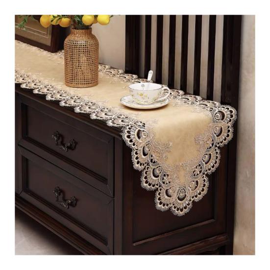 Lace Table Runner, Vintage Lace Dining Table Runner, Non Slip Coffee Table Runners, Waterproof Oil-Proof Table Runner with Exquisite Lace for Dining