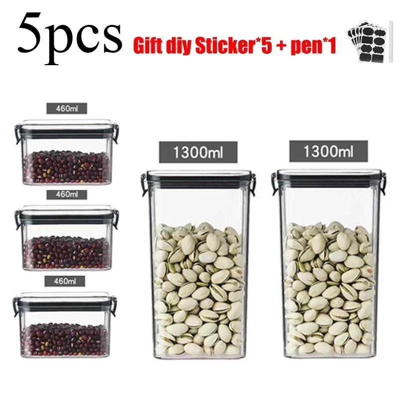 Food Storage Container Set Plastic Kitchen Refrigerator Noodle Breadbasket Sugar Flour Baking Supplies Pantry Organizer Set