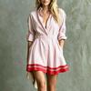 Women's Stylish Striped Long Sleeve Button Down Casual Dress with Lapel Collar and Fitted Waist