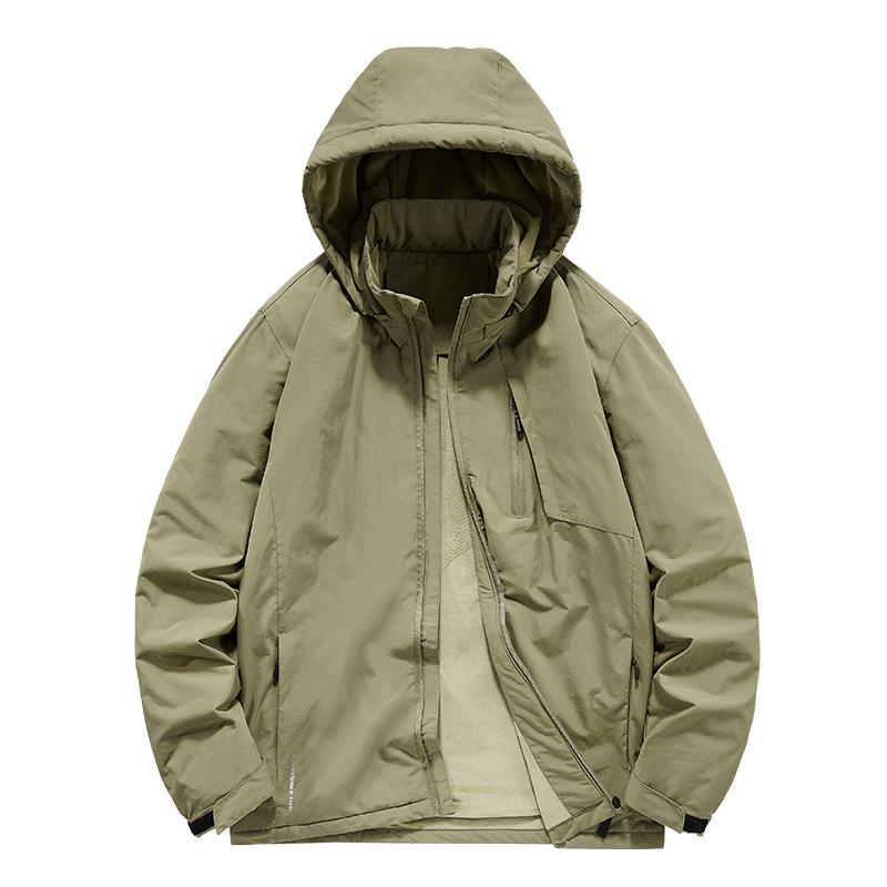 Men's Plus Velvet Thickened Windproof Jacket with Detachable Hood - Autumn Winter Outdoor Casual Versatile Outerwear