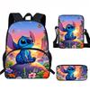 Stitch Kids School Backpack Set Elementary Students Oxford Fabric Ergonomic Design Printed Cartoon 3-Piece Bundle