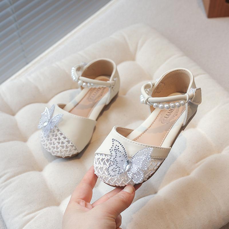 Girls Bag Head Sandals Summer New Children's Soft Sole Non-slip Little Girl Pearl Bow Princess Shoes
