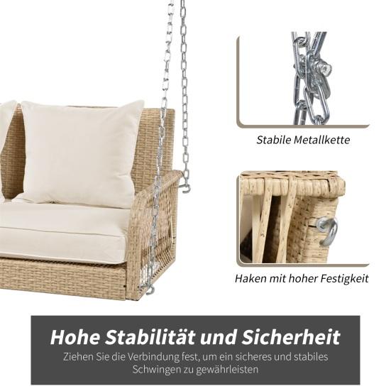 Metallketten-Schaukelstuhl mit Sitz- und Rückenpolstern Rattan-Geflecht Doppelsitze Waschbar Garten-Hänge-Schaukel-Lounge Zuhause