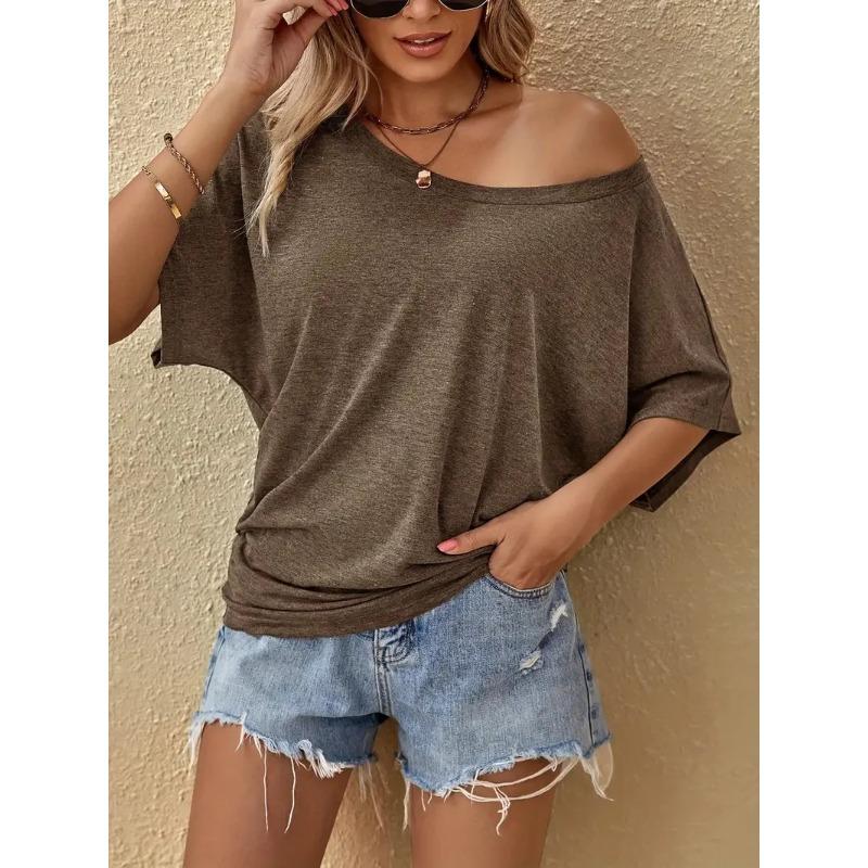 Solid Color Casual and Comfortable Short Sleeved Top Loose Batwing Women's T-shirts