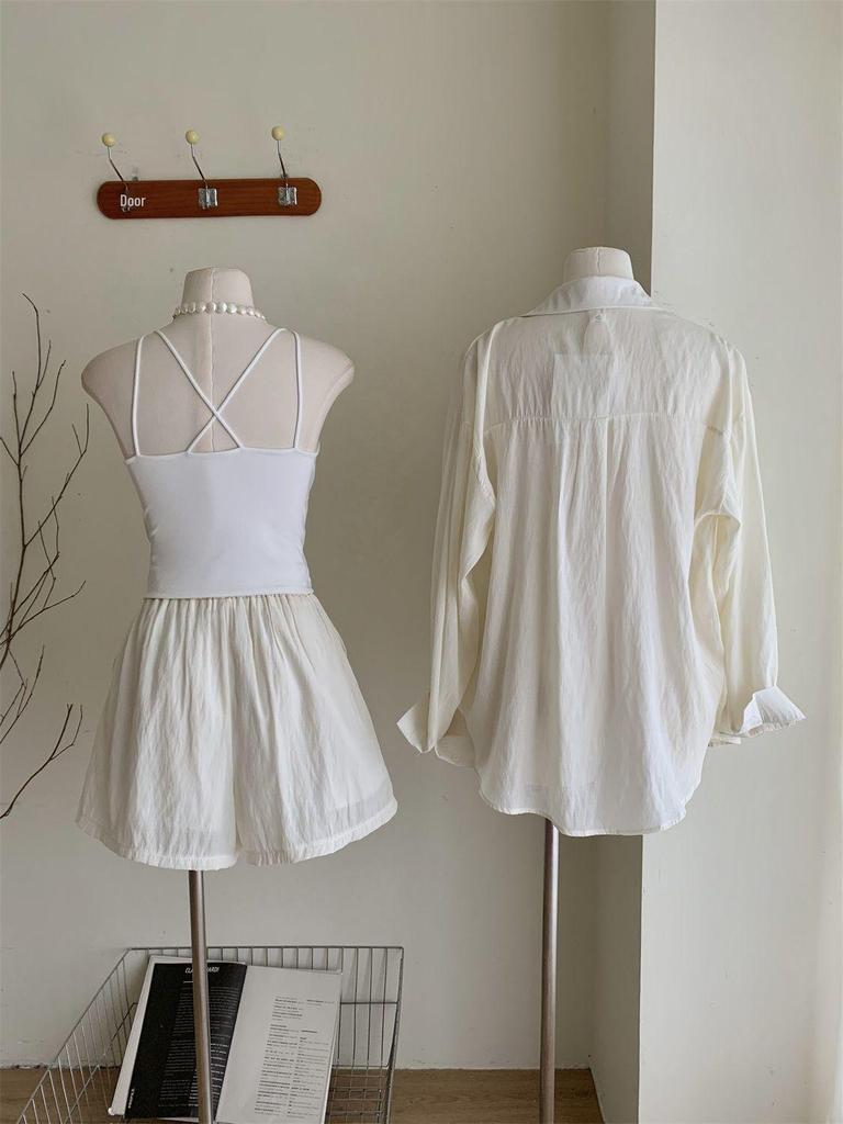 Women's Korean-Style Casual Sun Protection 3-Piece Set: Spring/Summer Cardigan, Camisole, High-Waisted Shorts