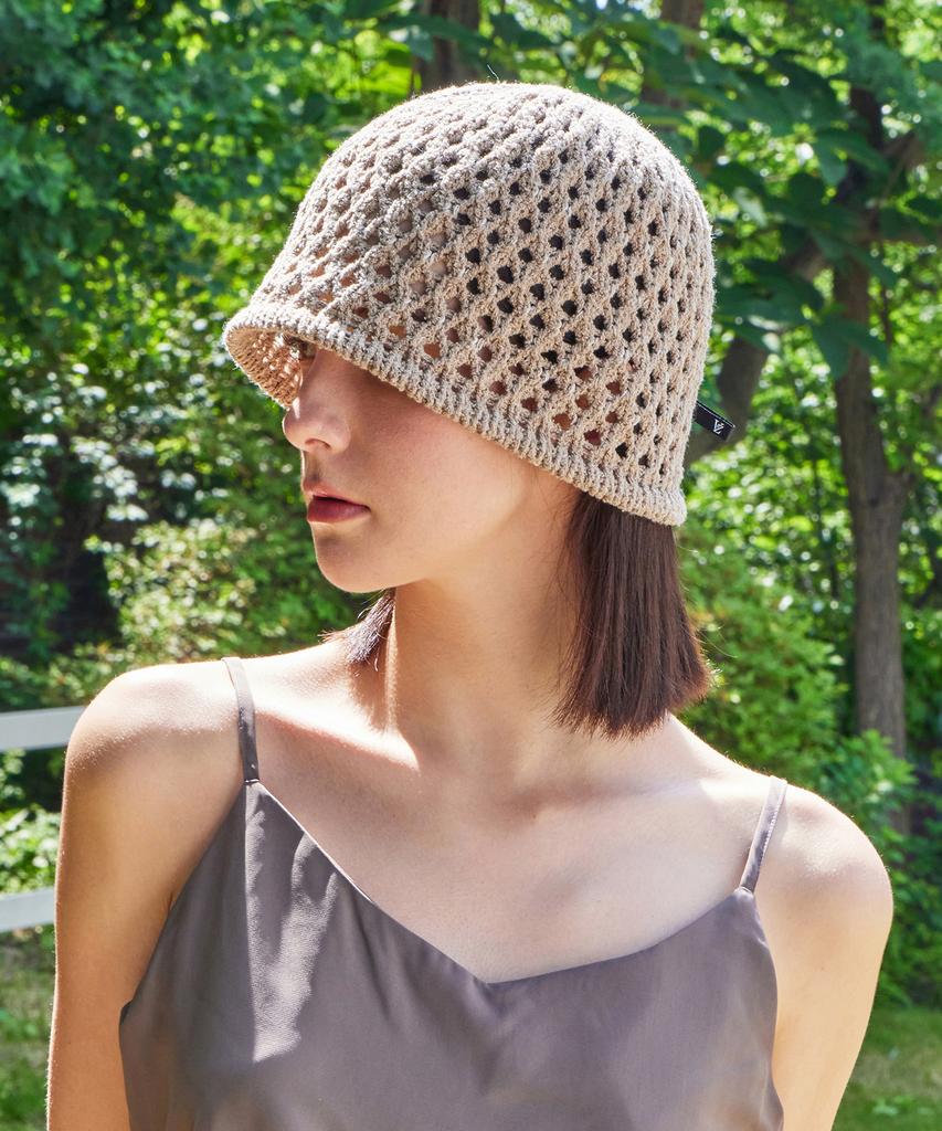 Bajal Vz Long Label Punched Knit Bucket Hat Brown