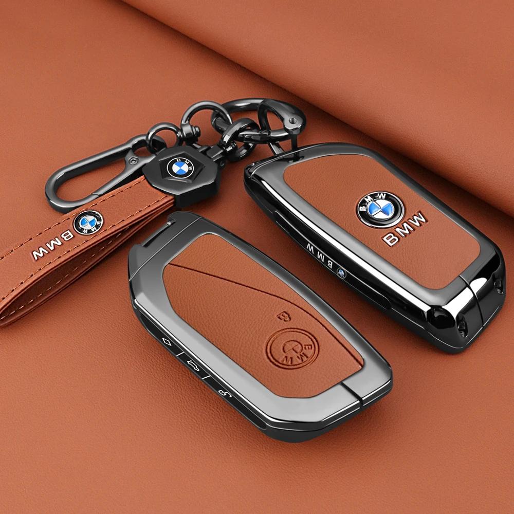 Car Sticker Hot 2025 Zinc Alloy Leather Car Key Case Cover Shell For BMW Series 7 735i 740Li X7 X1 U11 2023 I7 G07 LCI XM Remote