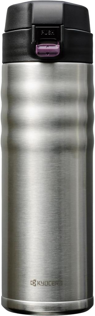Kyocera CERAMUG Silver Ceramic Water Ceramic Vacuum Keeps Drinks Hot or Bottle/Coffee Mug, 500ml, One-Touch Closure, Interior, Insulation, Cold,