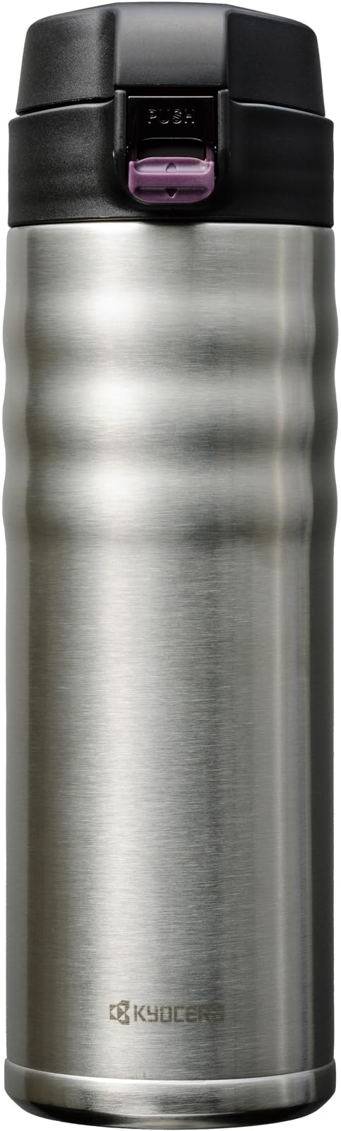 

Kyocera CERAMUG Серебряная керамическая бутылка для воды/кружка для кофе, 500 мл, закрытие в одно касание, керамическая внутренняя поверхность, вакуумная изоляция, сохраняет напитки горячими или холодными,