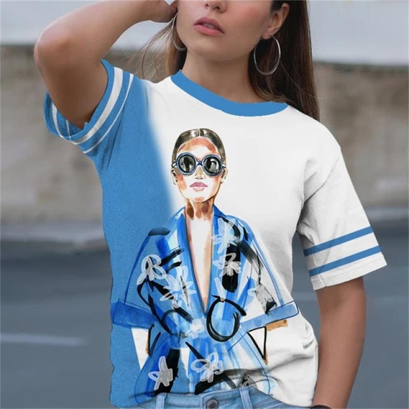 Sanat Günü Baskılı Kızlar 3D Klasik Sade Boya Komik Desenli Günlük Kadın Tişört Yazlık Kısa Kollu Moda Bayan Üst Hip Hop