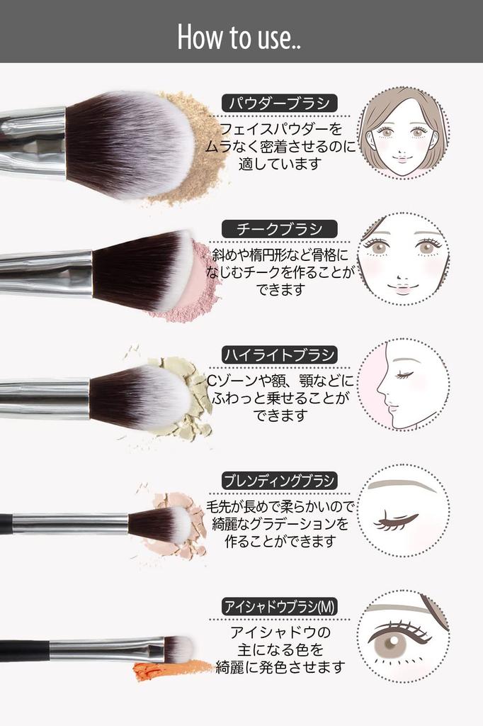 Frepice Makeup Brushes [Set of 8] Powder Brush, Cheek Brush, Makeup Brush Pouch, Makeup/Black Ice