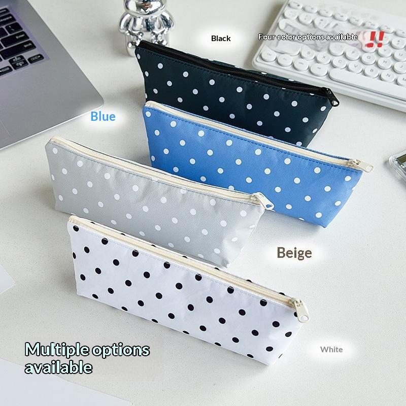 Portable Polka Dot Design Pencil Case Zipper Closure Large Capacity Student Stationery Bag Organizers
