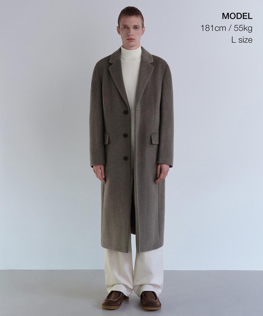 Musinsa Standard Cashmere Blend Daddy Shoulder Single Long Coat [Taupe]