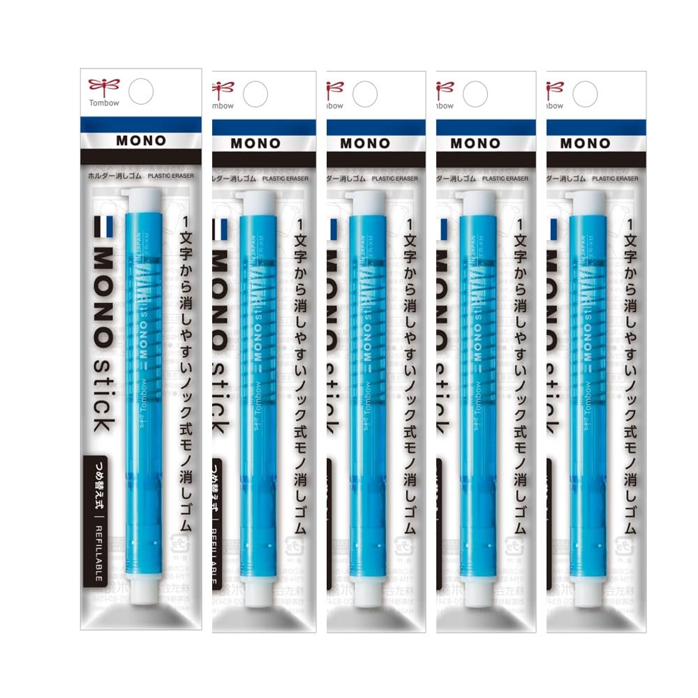 Tombow MONO Stick Set with Eraser, Blue, 5-Piece Knock-Type Holder, JCC-121B-5P синий