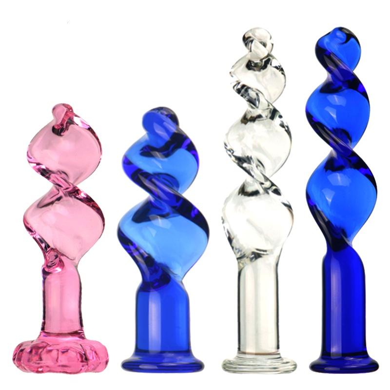 VaHppy Glass Anal Plugs Pink/Blue 3.2-4cm Coarse Thread Anal Extension Training Stimulation Adult Sex Toys For Gay Girl Masturba