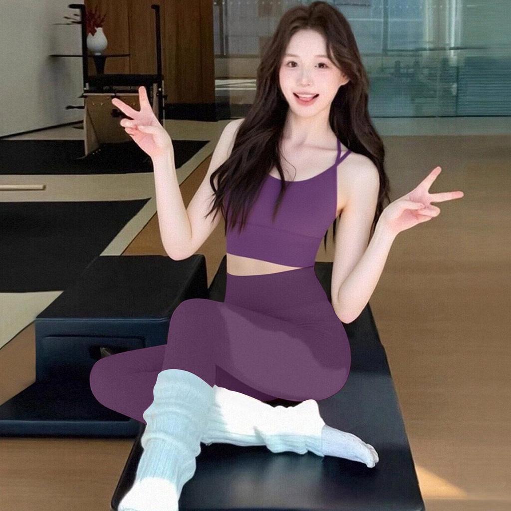 Women's Purple Yoga Set: Stylish Backless Pilates Tank with Chest Pads for Outdoor Wear, Perfect Fitness Apparel