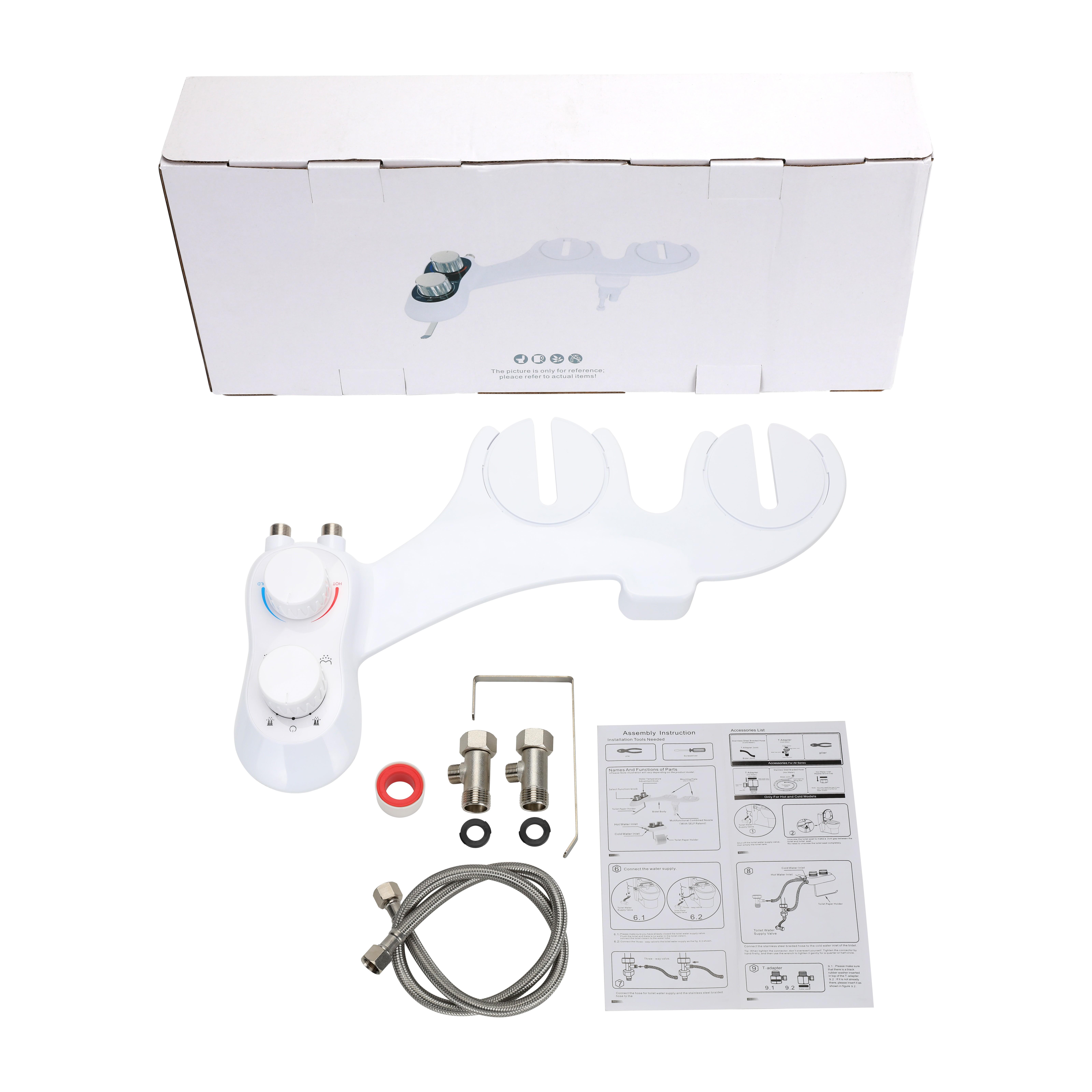Hot and Cold Water Bidet Non-Electric Mechanical Toilet Bidet Attach Seat Attachment Home Bidet, Retractable Nozzle (White,ABS) белый