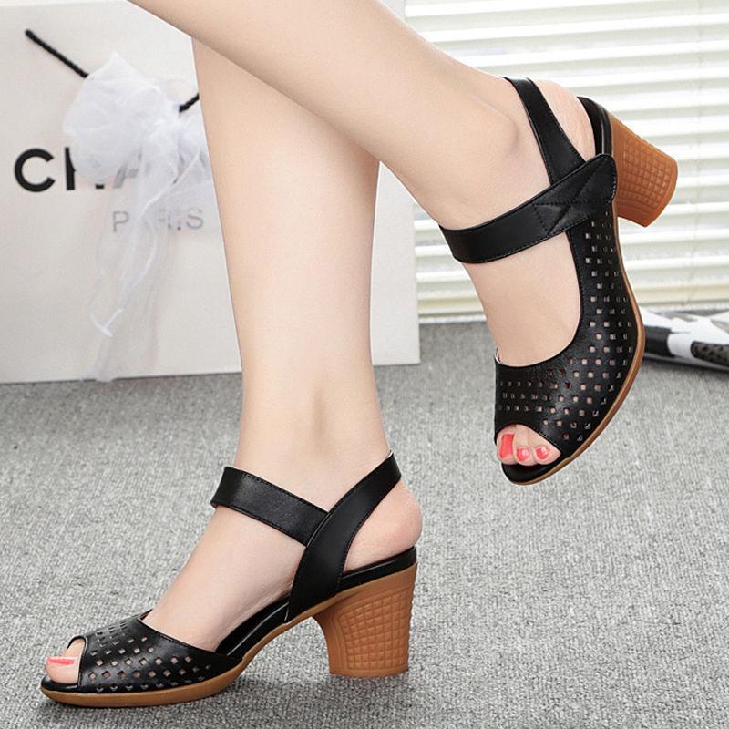 Classic Pu Open Toe Sandals With Block Heel And Velcro Strap For Adult Women Summer Wear