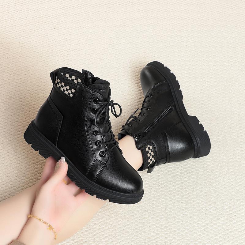 fashion Autumn Winter Warm Soft Leather Thick-Soled Chelsea Martin Boots Fashionable Women Round Toe Zipper Anti-slip Ankle Boots