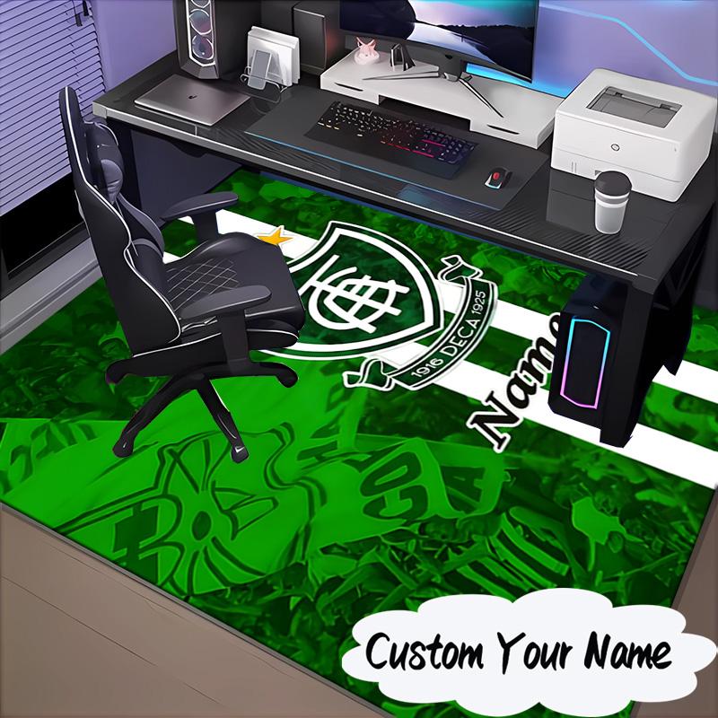 Custom Name Green Shield America Design Rug for Living Room, Game Rooms, Office, Bedroom, Floor Mat Playful Design, fan gifts Christmas decor