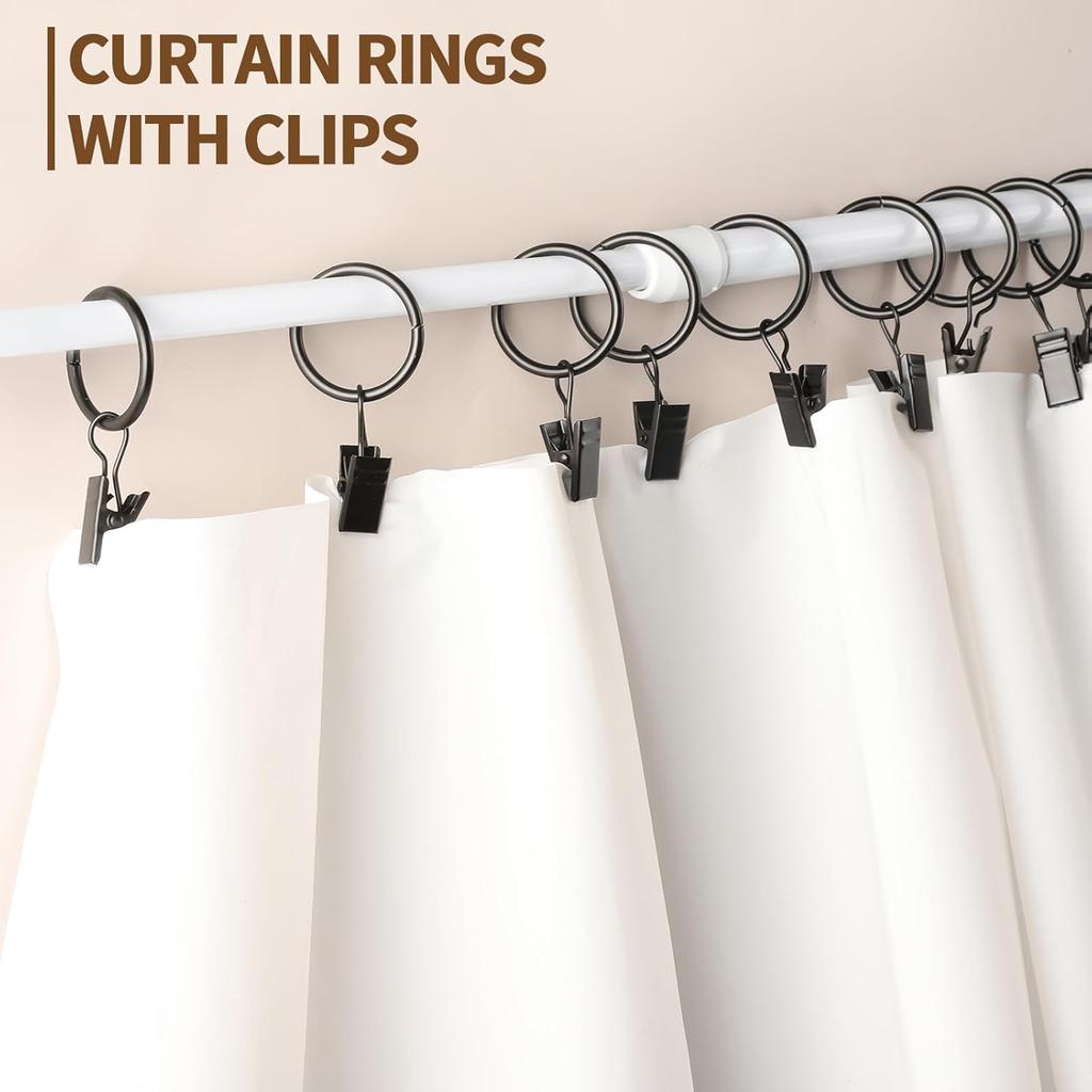 Teenitor 20 Pack Black Curtain Rings with Clips, Curtain Hooks Curtain Clips with Rings, Drapes Rings 1 Inch in Diameter, Fits up to 5/8" Curtain Rod