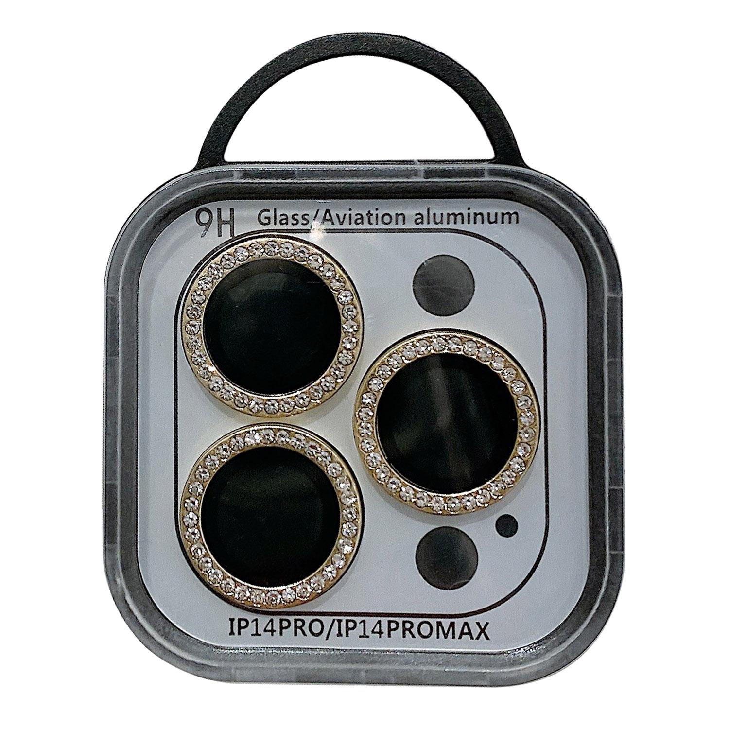 

MKADI Для iPhone 14 Pro/14 Pro Max 1 Комплект Метал+Загартоване Скло Захисник Об єктива Камери Декор Стразами Захисна Плівка для Об єктива Gold