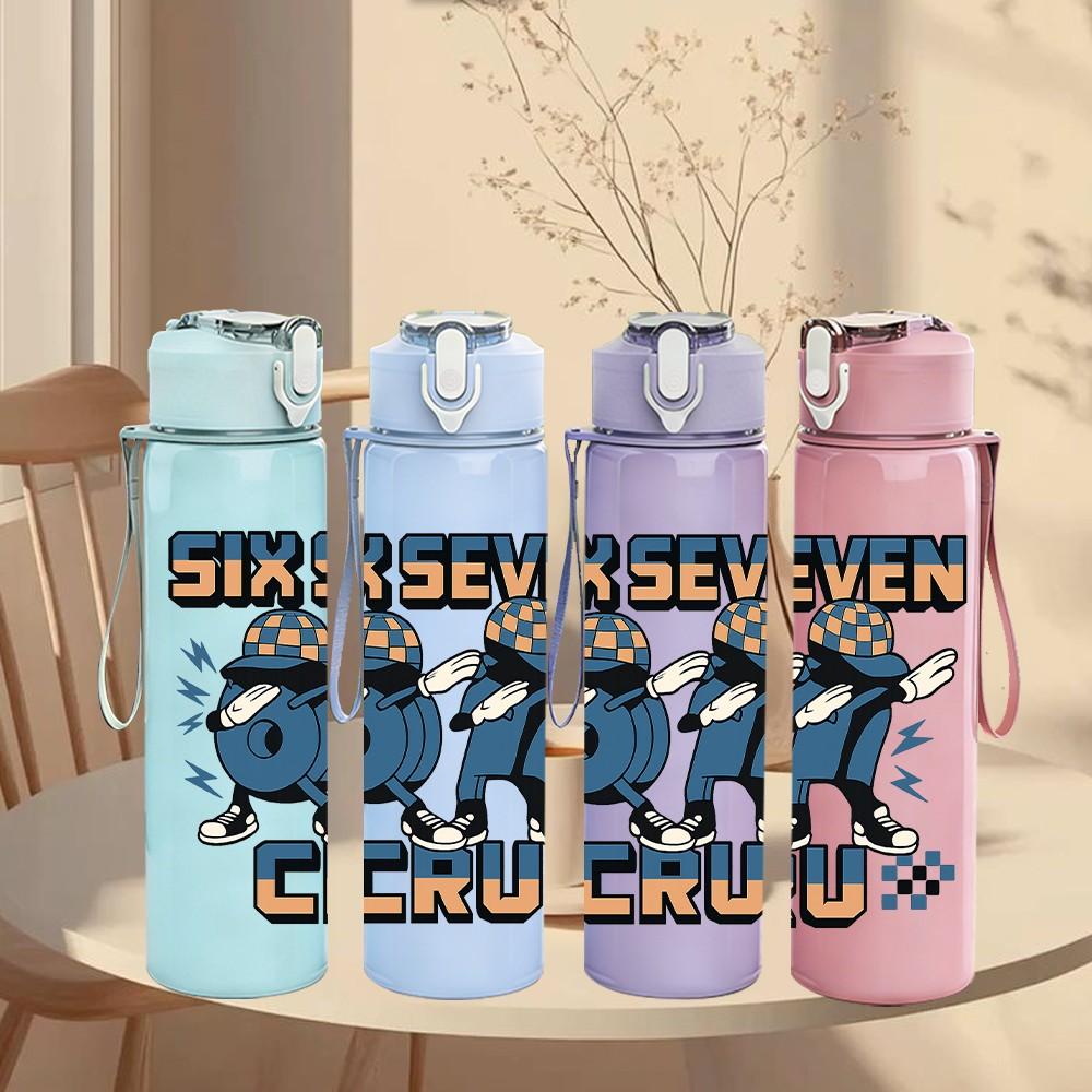 1PC Six Seven Bruh Robot Letter 750ml Color Plastic Sports Water Bottle Leakproof Flip Straw Lid Suitable for Sports Office Home Use