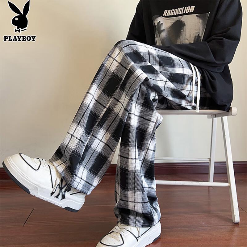 PLAYBOY Unisex Plaid Straight-Leg Casual Sweatpants