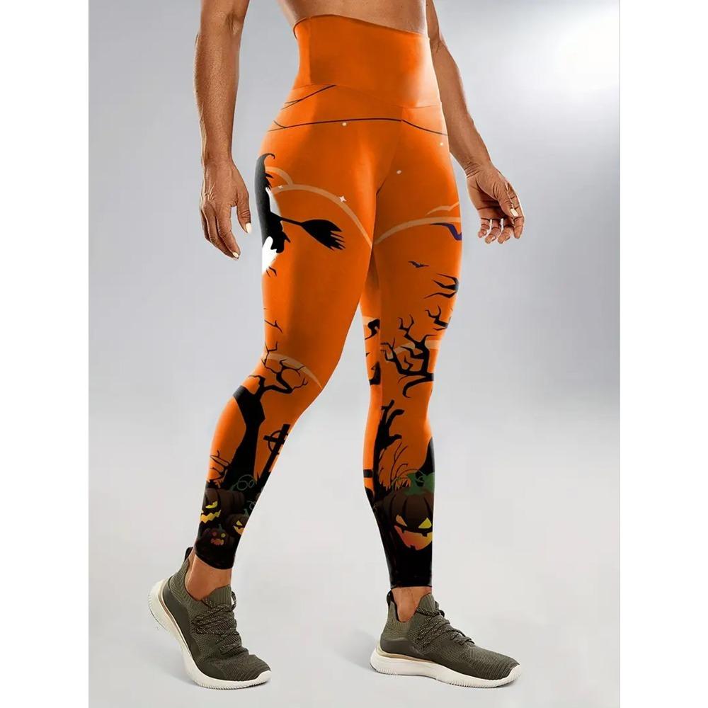 New Yellow Bat Halloween Print Yoga Pants Pumpkin High-Waisted Women's High-Stretch Leggings
