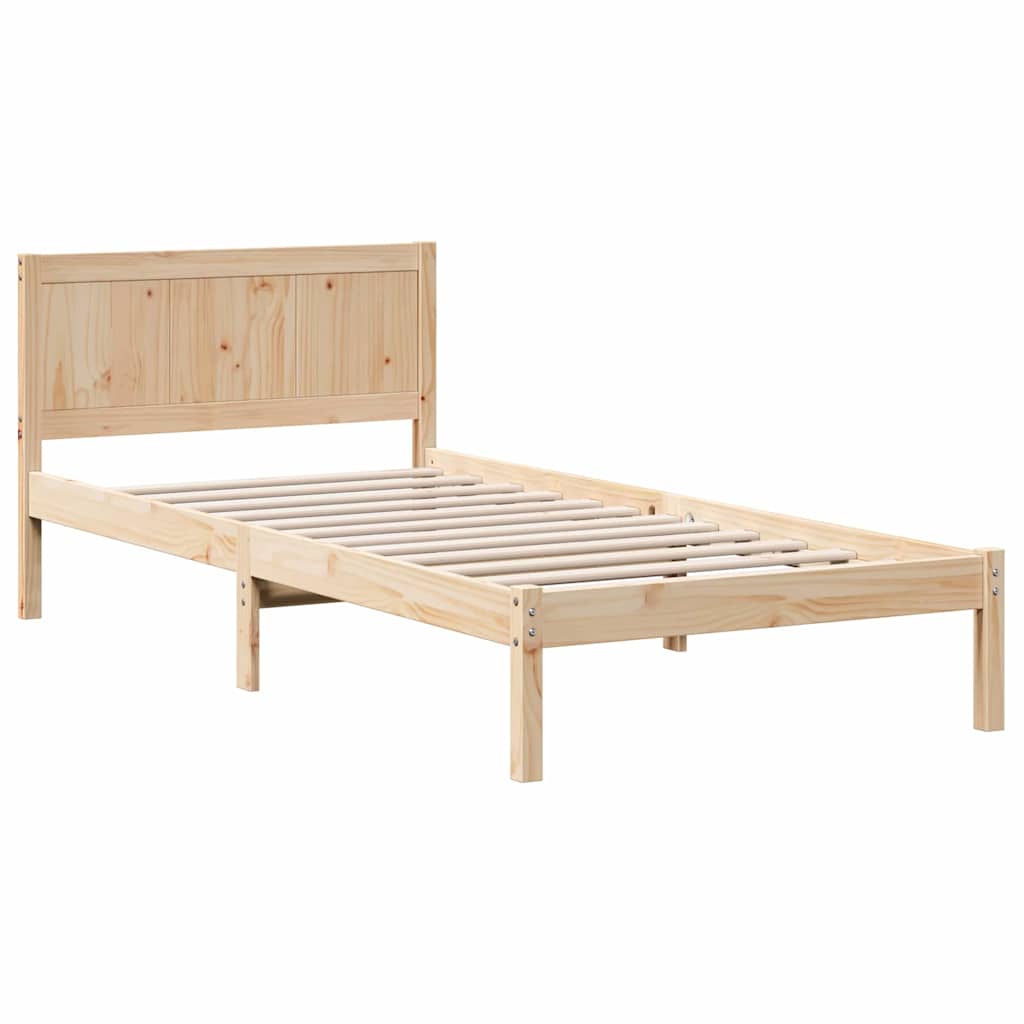 Brown Bed Frame 75 x 190 cm Solid Pine Wood