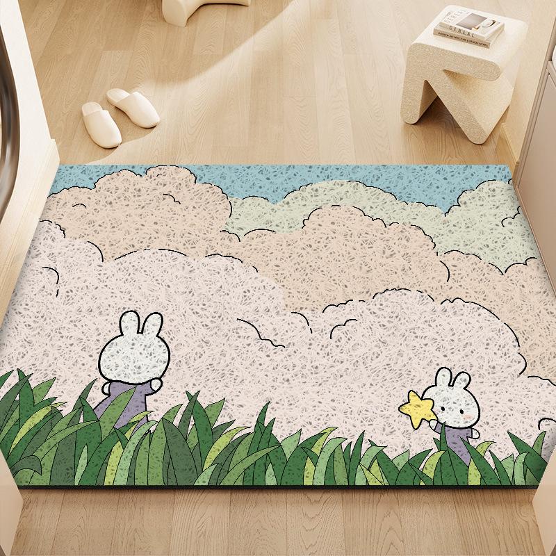 Cartoon Flowers Silk Loop Anti-slip Entrance Doormat