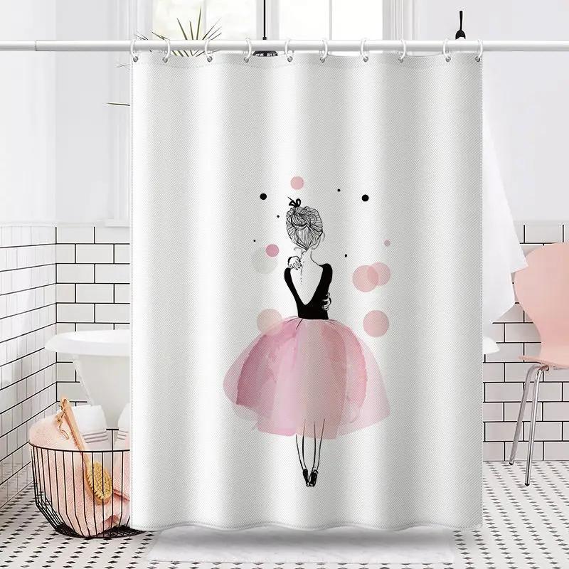 Shower Curtains 180Cm White Girl Cartoon Cute Water Resistant Bathroom Curtain Polyester Fabric Kawaii For Women 71 Inches Daily