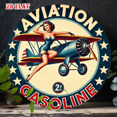 D Plat pc Vintage Aviation Pinup Girl Art Mural Rétro s Rétro Décor Volant avec Avion à Essence MaisonCuisine