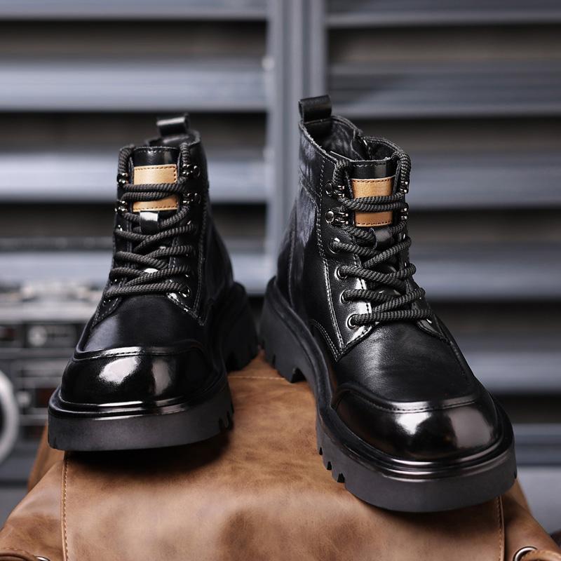 Luxury Quality Designer Men Genuine Leather Shoes Outdoor Business Casual Leather High Top Boots Lace Up Outdoor Motorcycle Boot