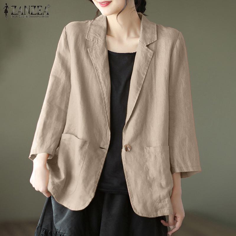 

ZANZEA Женский повседневный кардиган с отложным воротником и длинными рукавами, хлопковый пиджак S чёрный