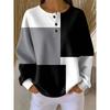 Women's Crew Neck Long Sleeve Waffle Knit Henley Top Loose Fit Casual Sweatshirt