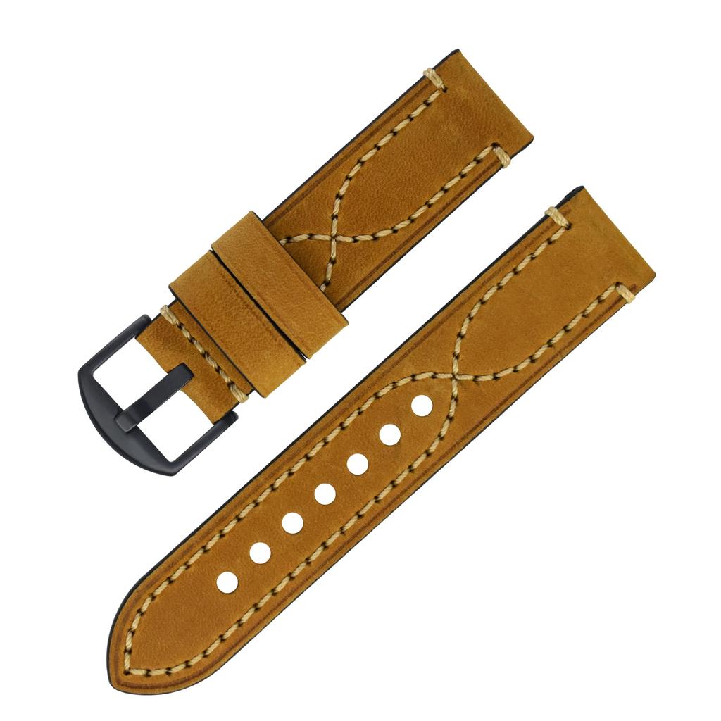 Cinturino per Orologio in Vera Pelle Crazy Horse Morbido Durevole Sostituzione Cinturino per Orologio in Pelle di Vacchetta per Orologi Smart Universali 18mm 20mm 22mm 24mm 26mm