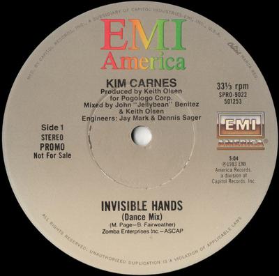 12inch Record KIM CARNES - Invisible Hands (Dance Mix) SPRO9022 EMI America 1983 US Dance & Electronica Used