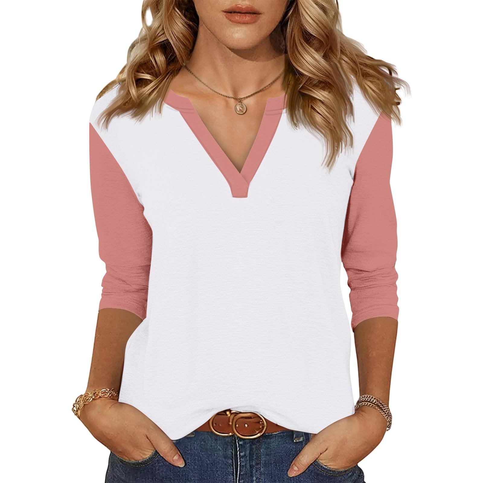 

Женский повседневный модный сексуальный удобный топ с V-образным вырезом, цветной вставкой и рукавом три четверти XL арбуз красный