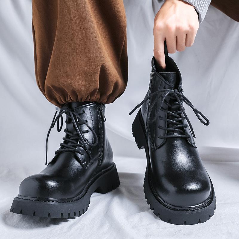 big toe ankle boots for men casual black genuine leather shoes cowboy autumn winter boot handsome motorcycle platform botas male