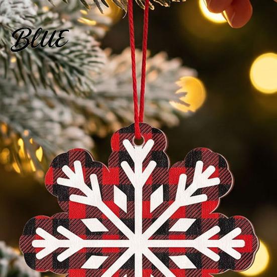 Lightweight Holiday Decorations 12Pcs Wooden Christmas Ornaments Buffalo Plaid Hanging Decor with Gnome Office Home Party Supplies Snowflake