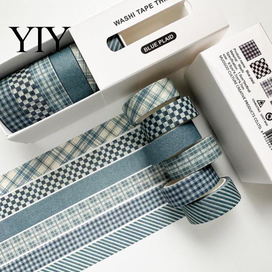 Retro Plaid Washi Tape 6 Rolls Set, Grid Checkered Pattern Masking Tape, Self Artistic Roll Adhesive Decorative for DIY Crafts, Journal, Scrapbook,