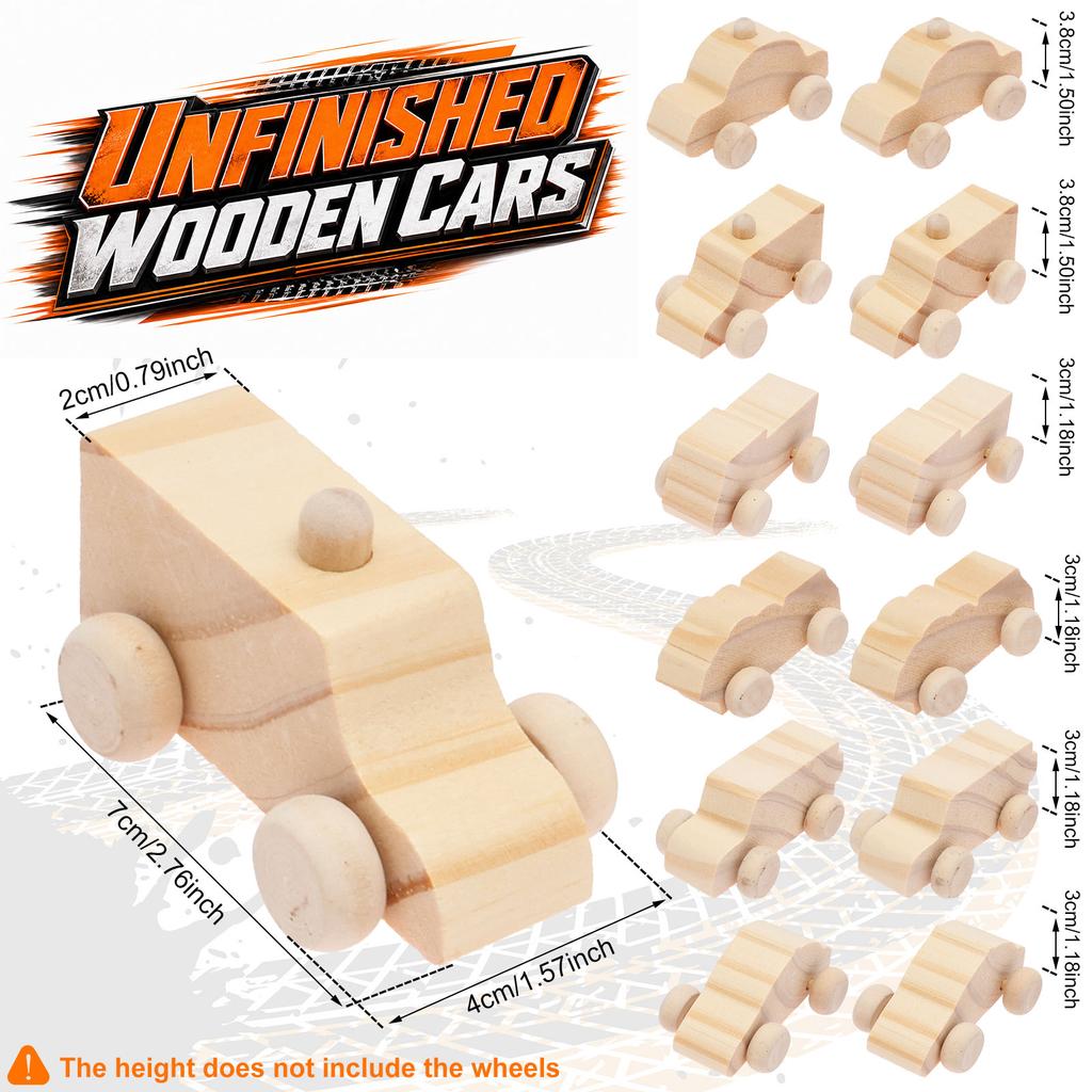 12/8 Stück Holz DIY Auto Spielzeug Unfertige Autos Bemalbare Rennautos Spielzeug DIY Bastelarbeiten für Schüler Holzbearbeitung Kindergeburtstagsparty Mädchen