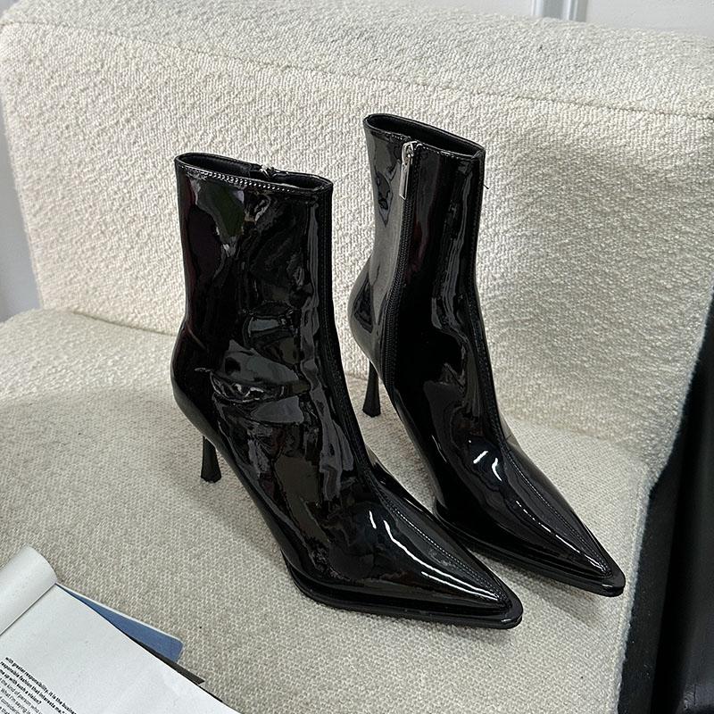 

Мода Мода Женские Ботильоны с Острым Носком Современные Женские Ботинки на Тонком Каблуке Сексуальные Женские Короткие Ботинки Ботинки на Молнии Туфли Лодочки 35 чёрный