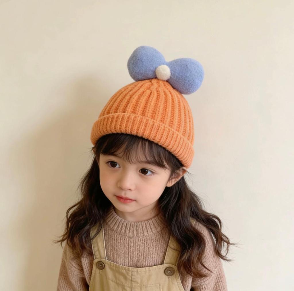 Children's Wool Hat with Bowknot - Warm Knit Cartoon Pullover for Baby and Toddler 
