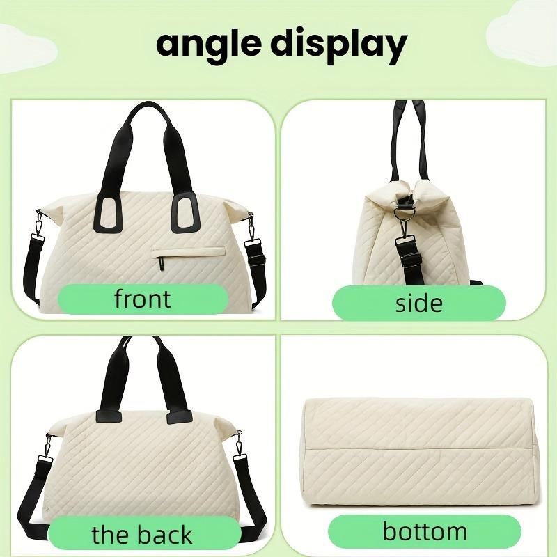 Women's Large Capacity Quilted Travel Duffel Bag with Rhombus Pattern,Solid Color Overnight Bag with Multiple Pockets, Women's Leisure Tote Bag