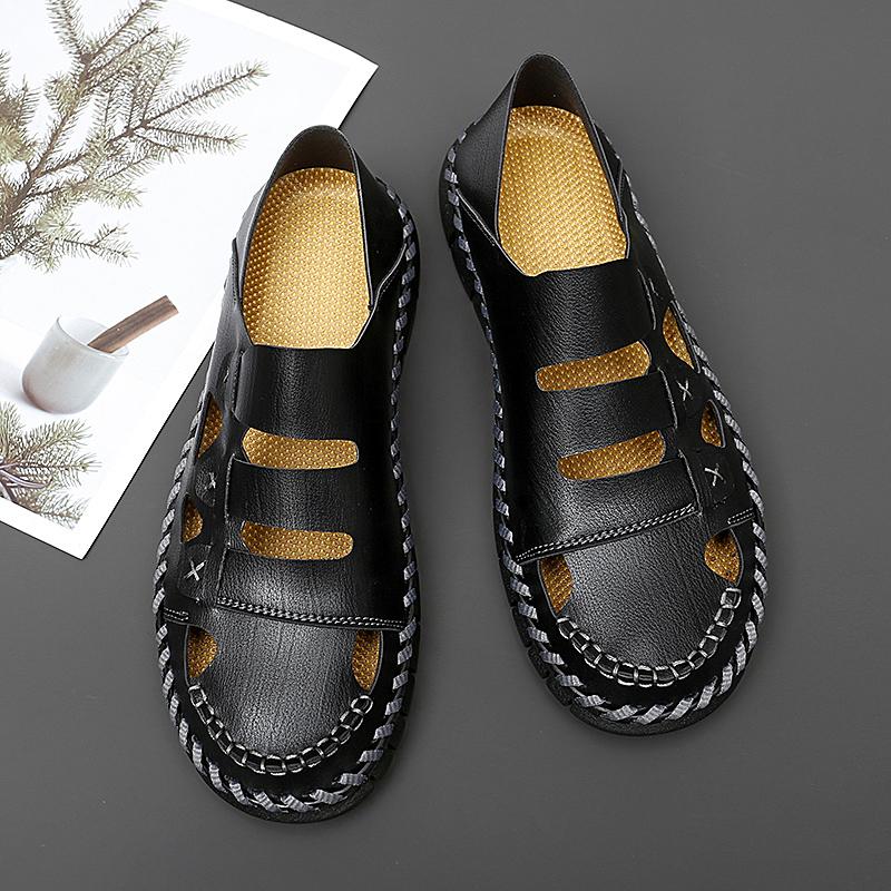 Casual Summer Men Sneakers Fashion Man Sandals Cozy Hollow Out Flats Non-slip Cool Shoes Soft Leather Sandaly Breathable Slip-On