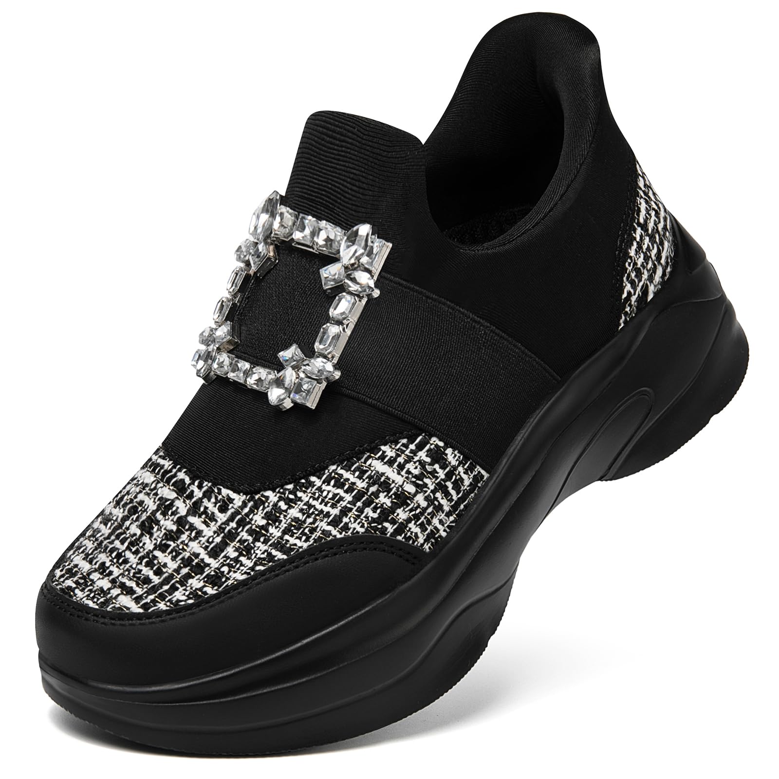 

[STRDEOUT] Women s slip-on platform sneakers with jewel buckle, lightweight, wide fit, and easy to slip on without using your hands. Perfect for nurse