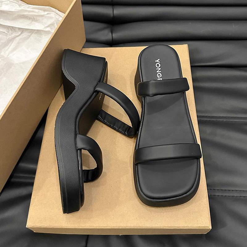 Fashion Fashion Slippers for Women Summer Thick-soled Slippers Outdoor Casual Beach Sandals for Women Wedge Heel High-heeled Sandalias